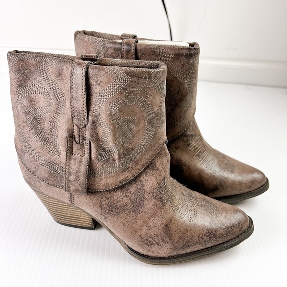 Mia Booties women's 8.5 western short Gambit western foldover ankle boots brown - Picture 3 of 12